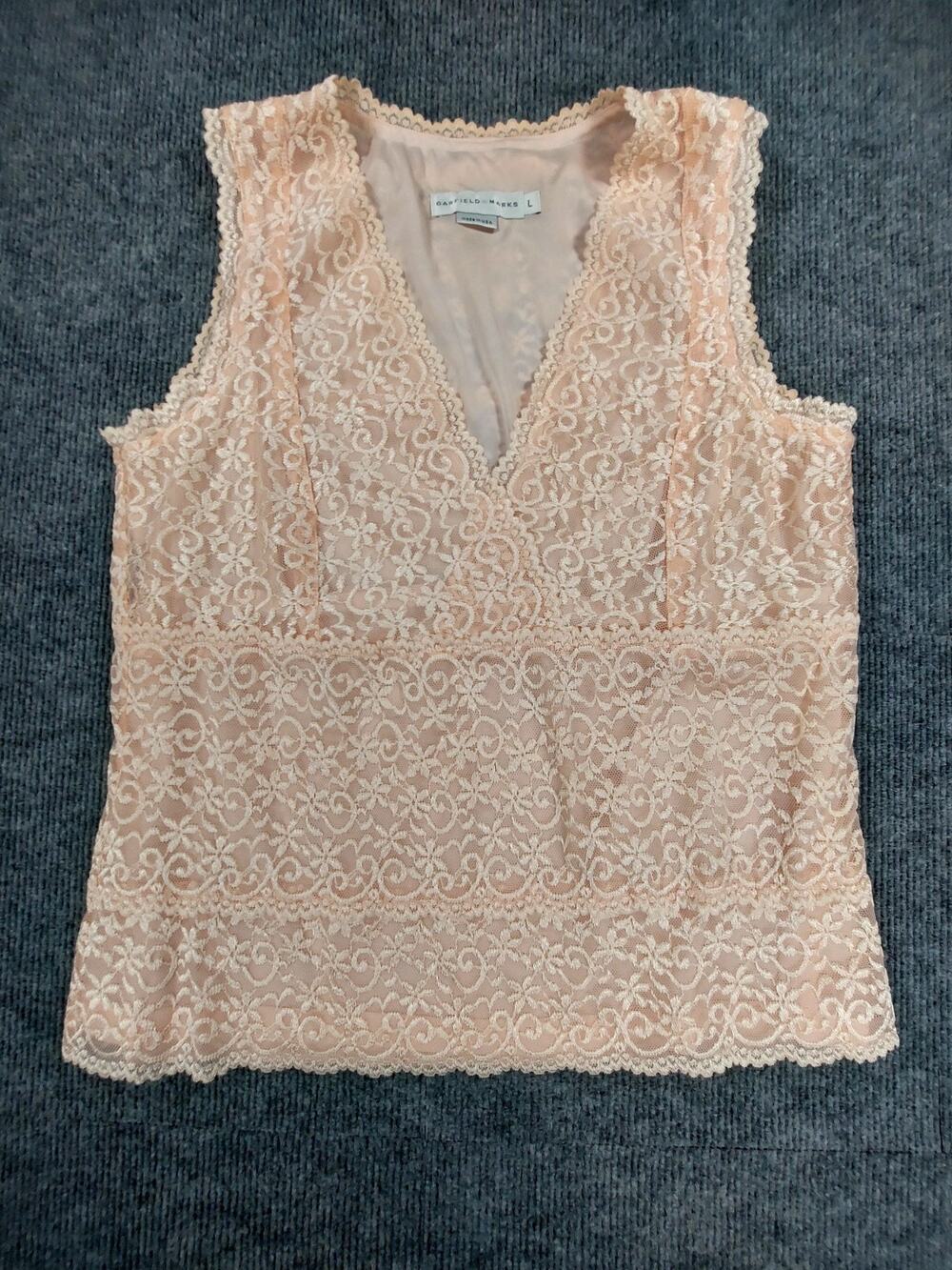 Garfield & Marks Lace Tank Top Size L Large Blush Pink Sleeveless V-Neck Lined